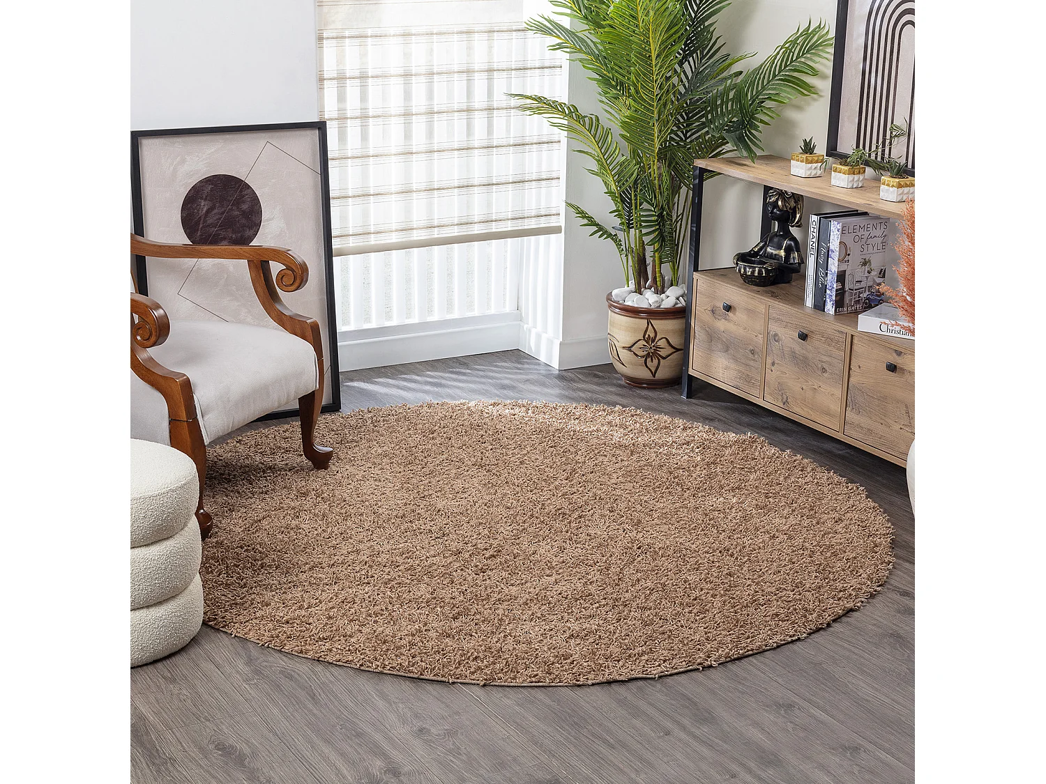 Rond Zacht Hoogpolig Shaggy Tapijt - Donkerbeige - Ø 160cm - LILLY