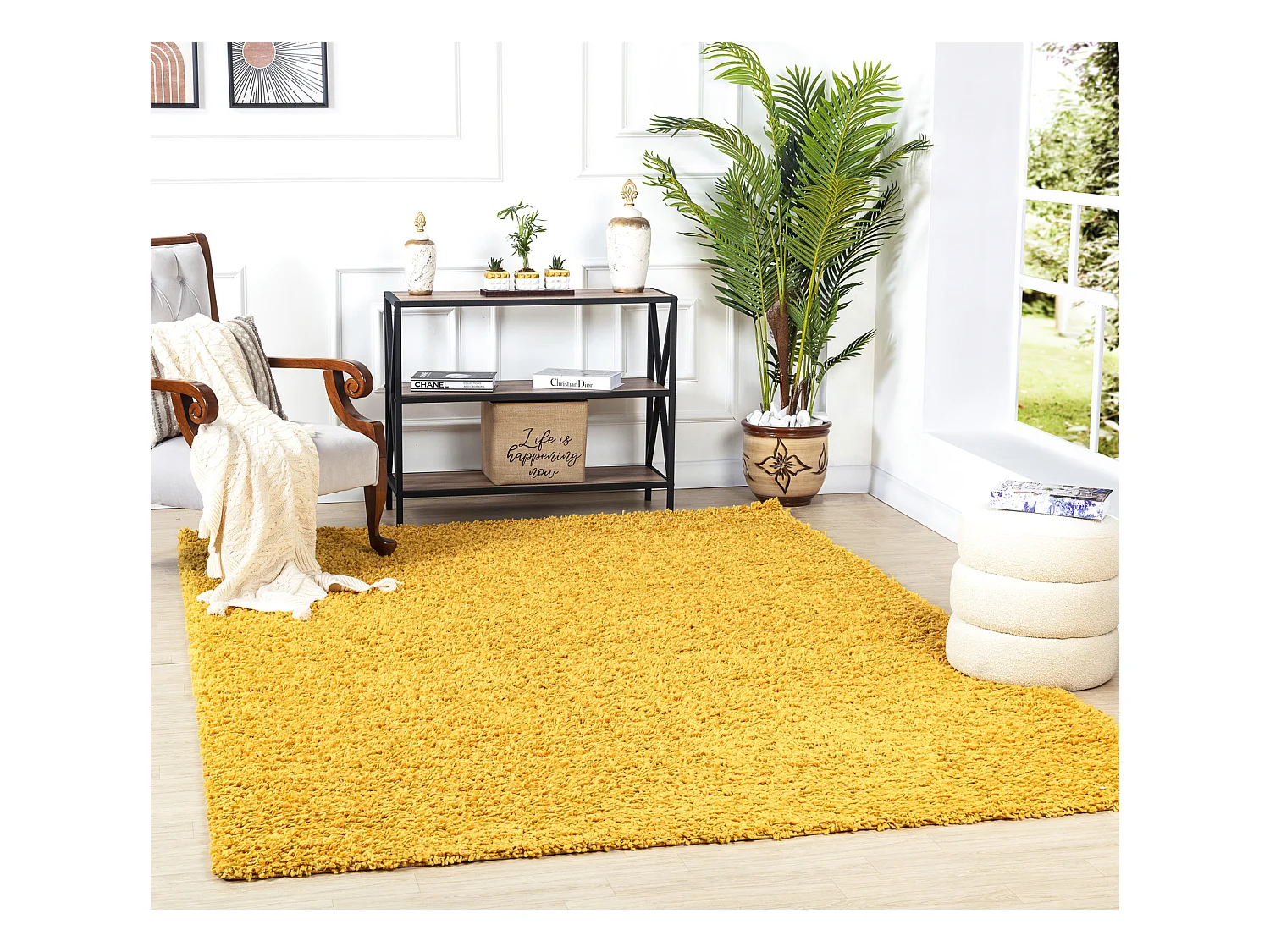 Zacht Hoogpolig Shaggy Tapijt - Geel - 200x290cm - LILLY