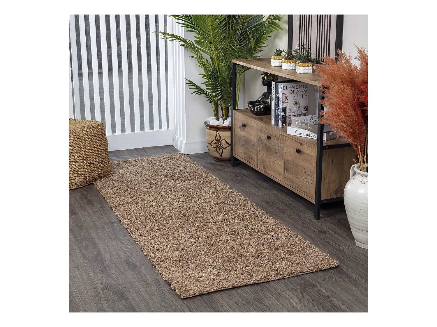 Tapis de Couloir Shaggy Uni - Beige Foncé - 80x220cm - LILLY