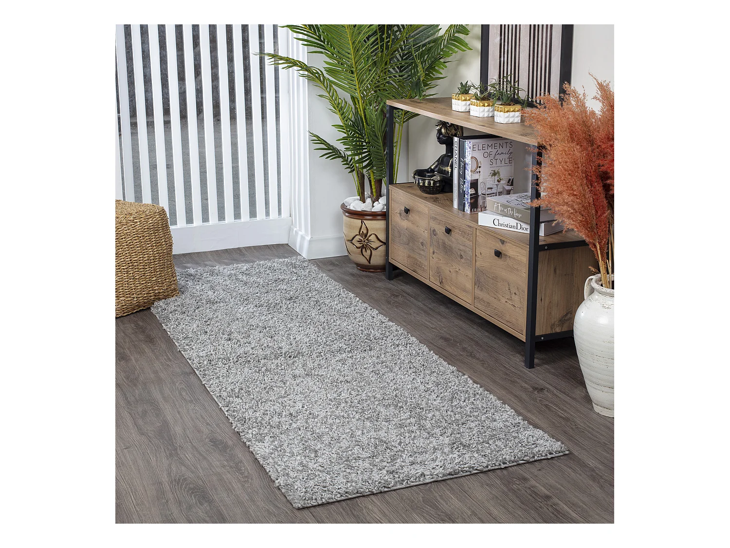 Tapis de Couloir Shaggy Moderne - Gris - 80x220cm - LILLY