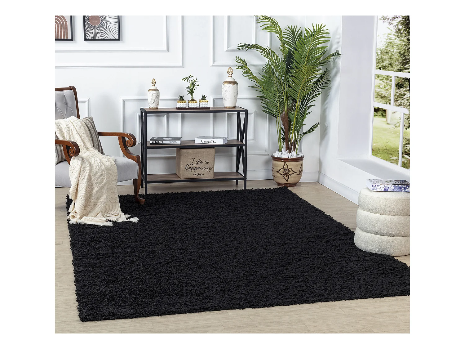 Tapis Shaggy Uni - Noir - 160x220cm - LILLY