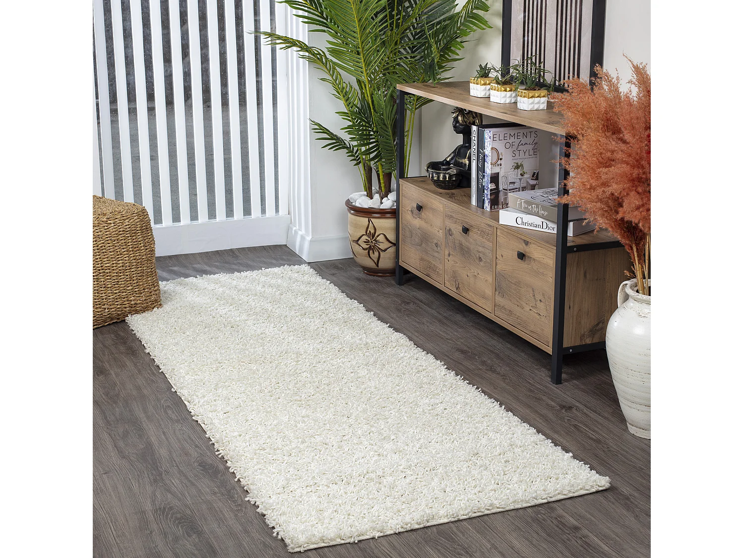 Zacht Hoogpolig Shaggy Loper Gang - Wit - 80x220cm - LILLY