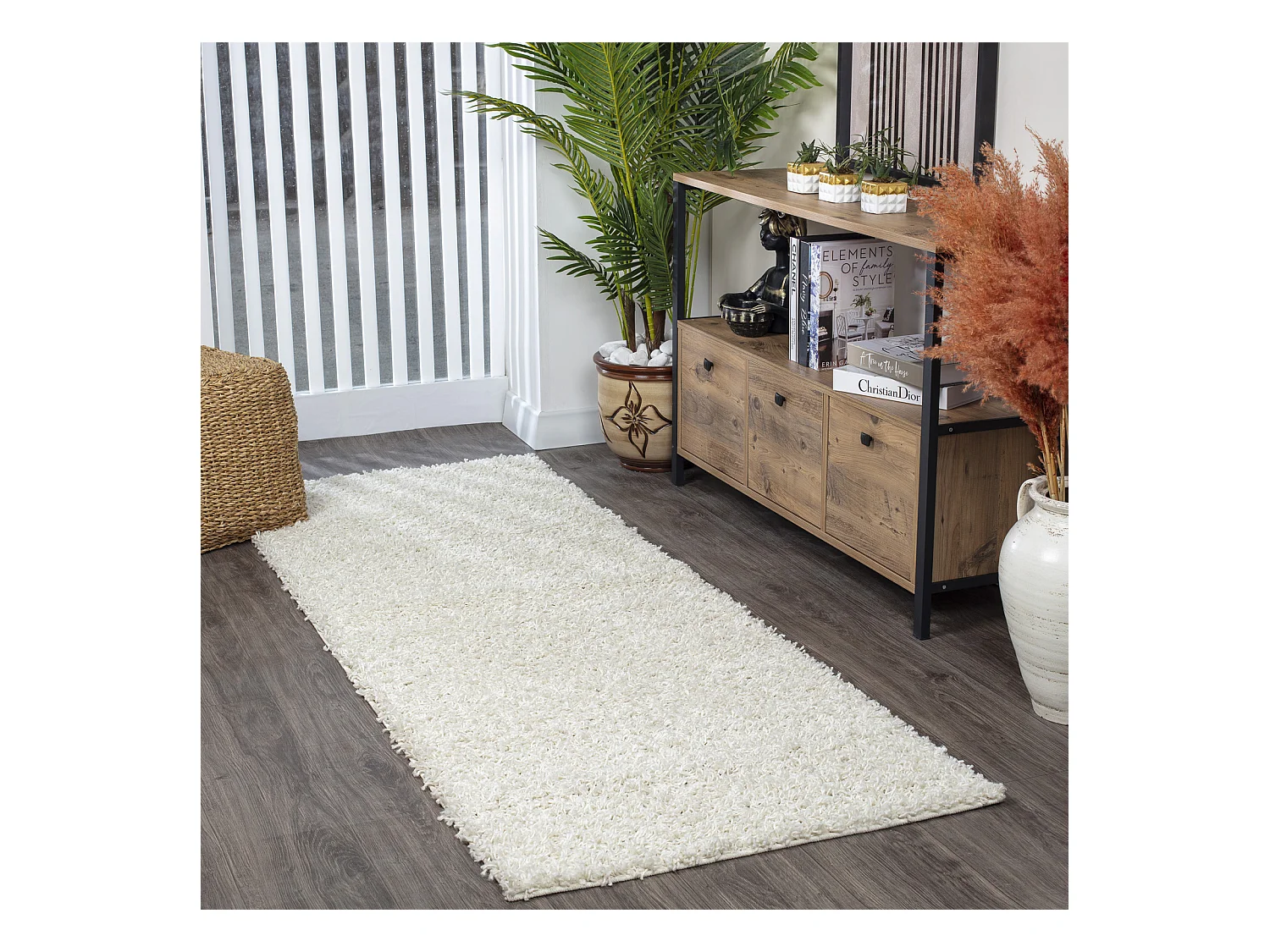 Zacht Hoogpolig Shaggy Loper Gang - Wit - 80x220cm - LILLY
