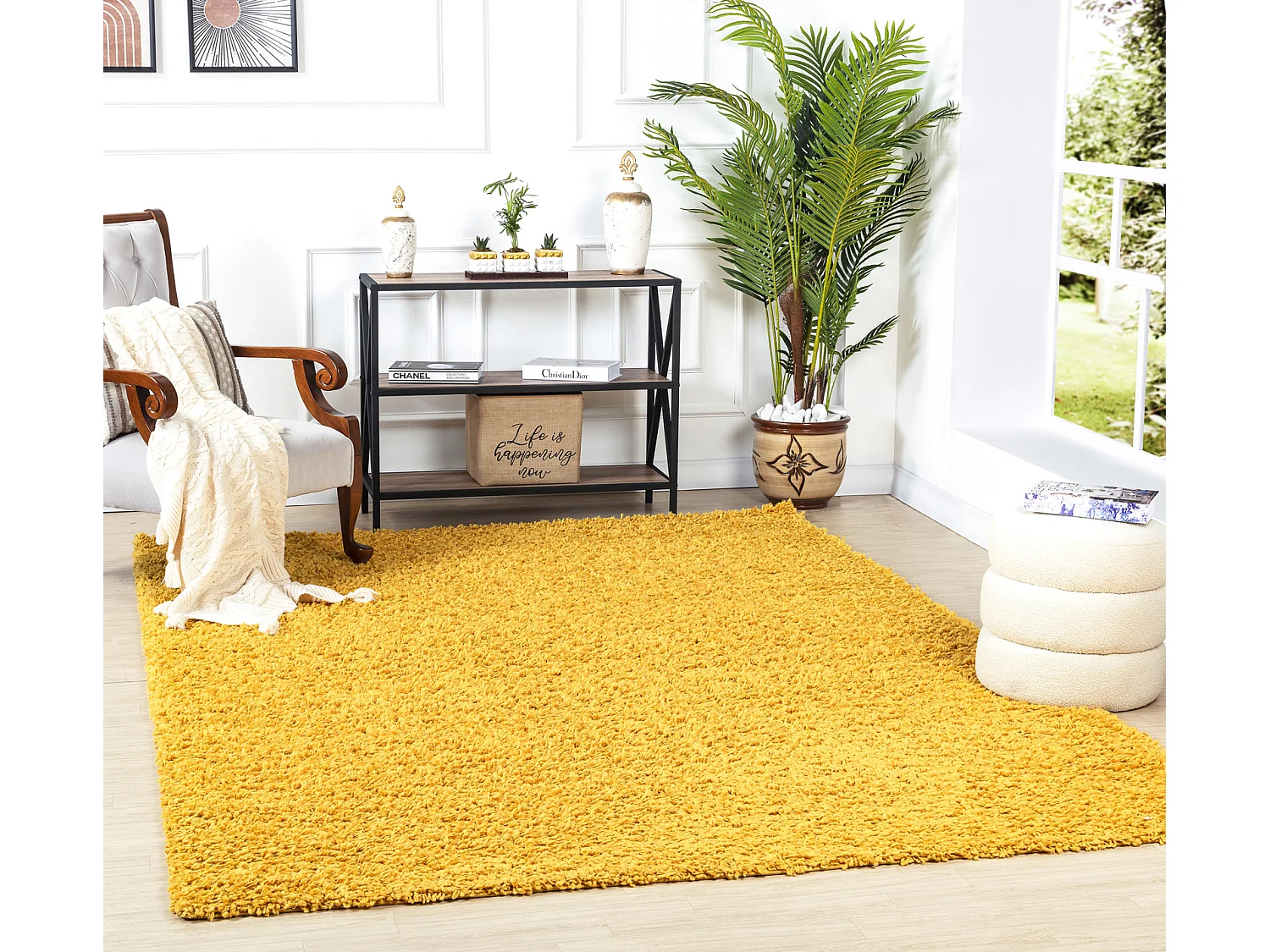 Tapis Shaggy Uni - Jaune - 160x220cm - LILLY