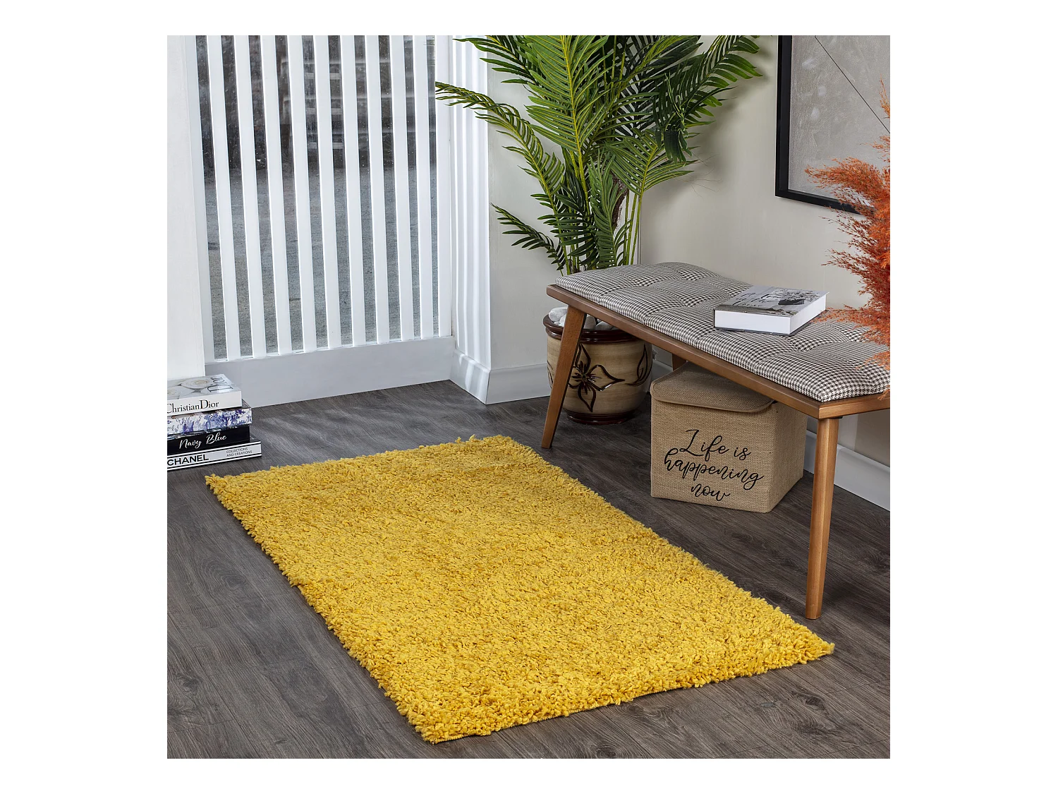 Tapis Shaggy Uni - Jaune - 80x150cm - LILLY