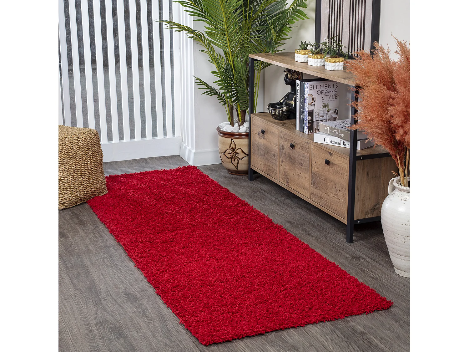 Tapis de Couloir Shaggy Uni - Rouge - 80x220cm - LILLY