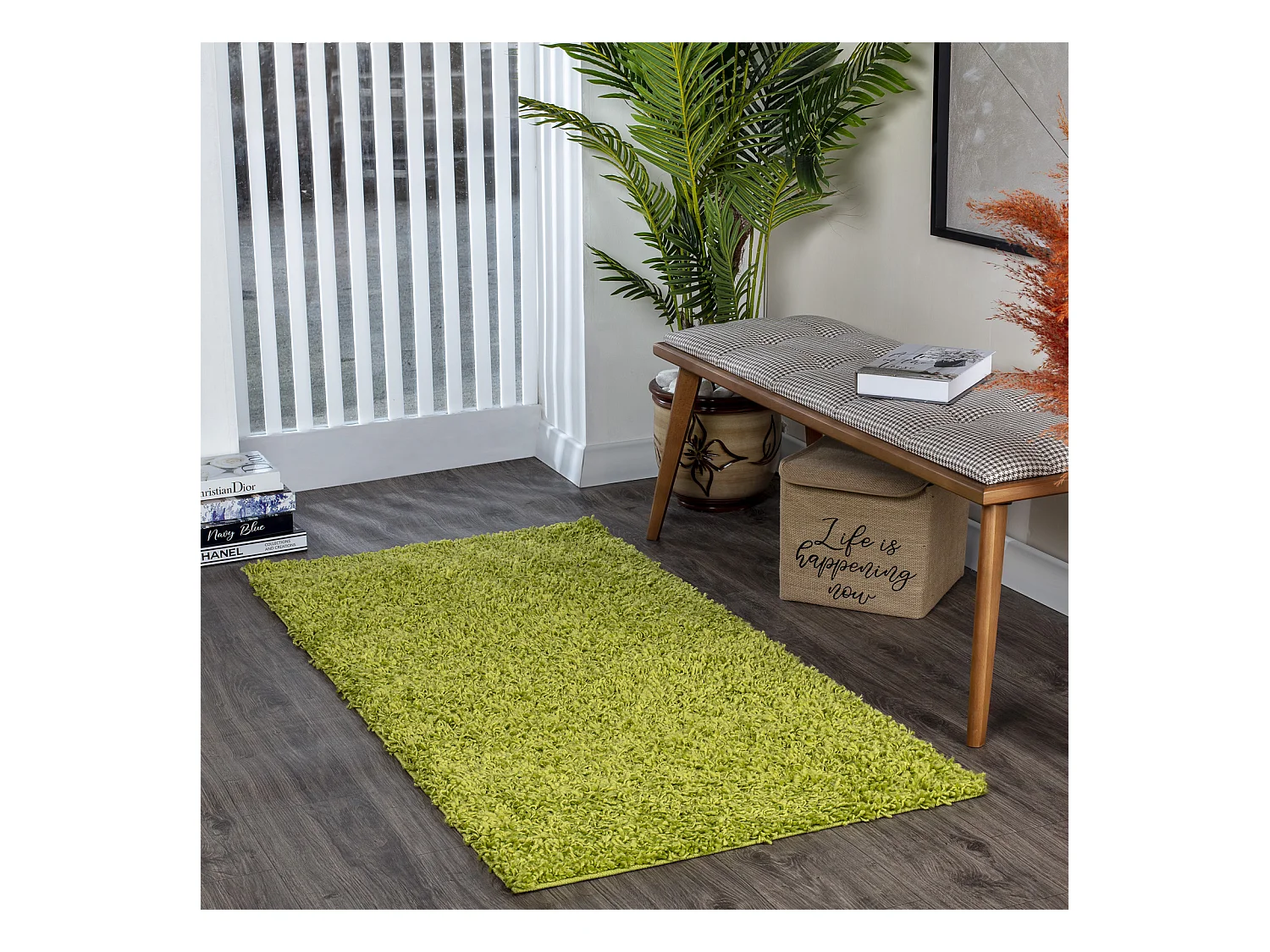 Tapis Shaggy Uni - Vert - 80x150cm - LILLY