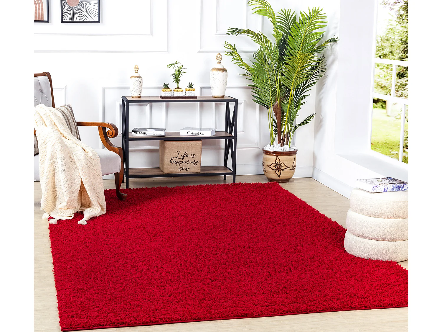 Tapis Shaggy Uni - Rouge - 100x200cm - LILLY