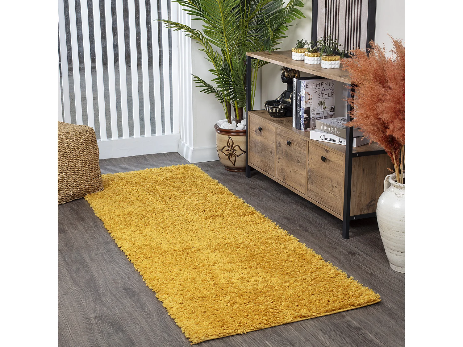 Tapis de Couloir Shaggy Uni - Jaune - 80x220cm - LILLY