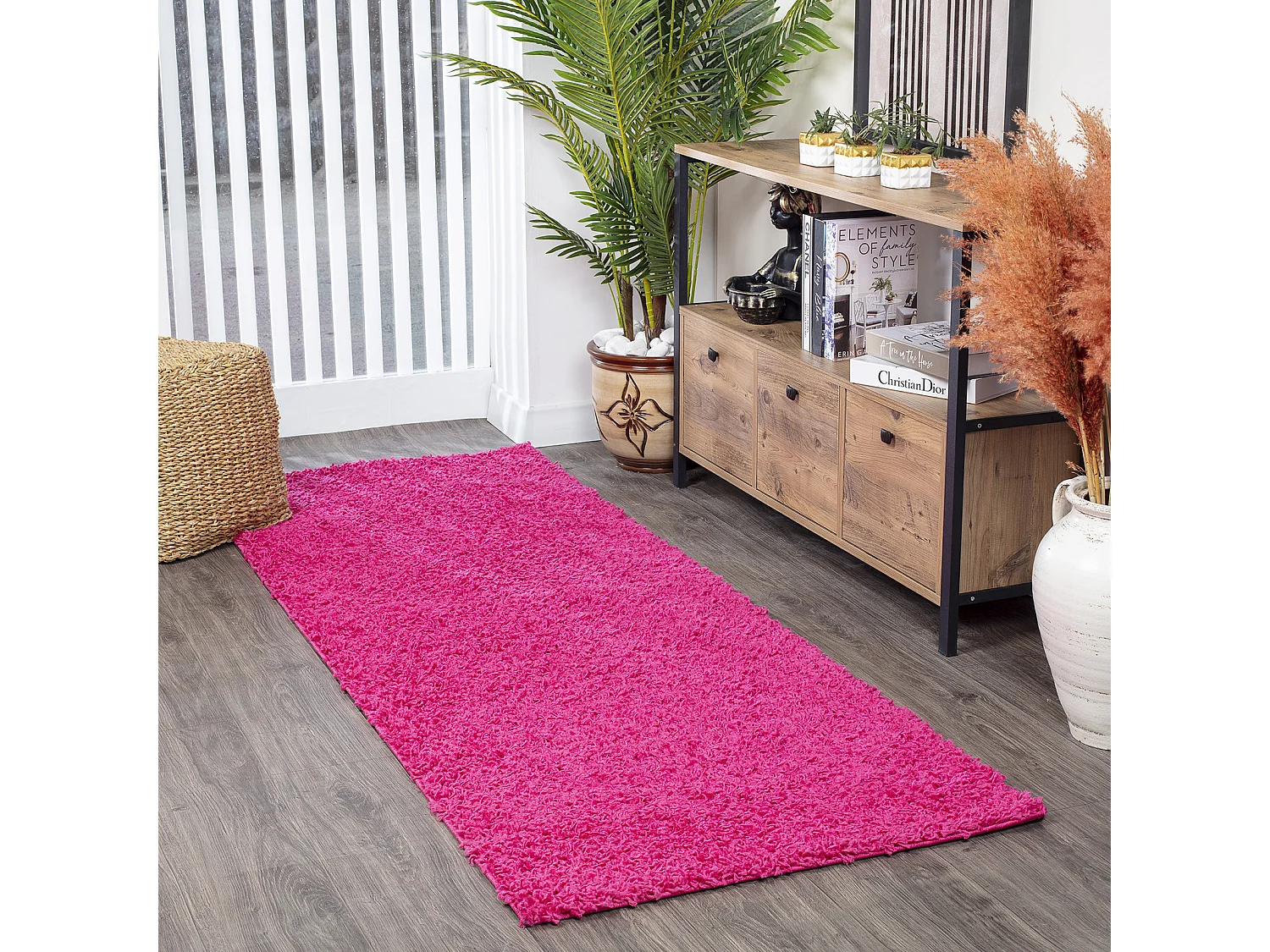 Tapis de Couloir Shaggy Uni - Fuschia - 80x220cm - LILLY
