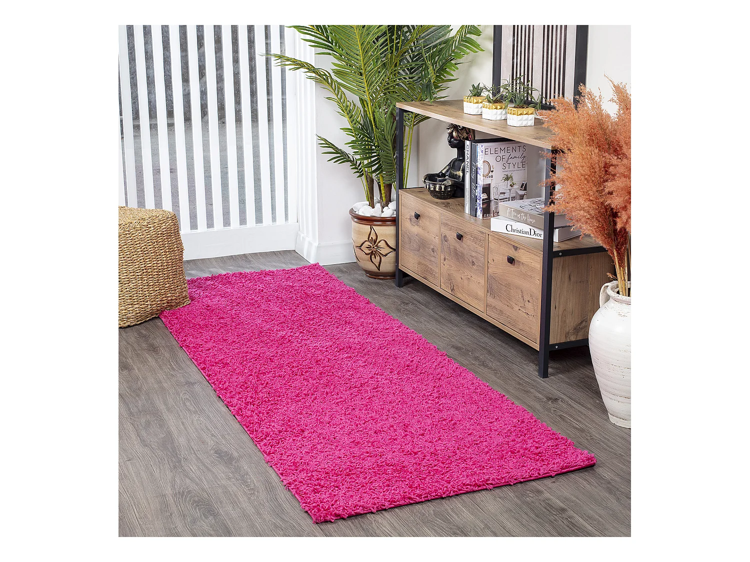 Tappeto per Corridoio Shaggy Moderno - Fucsia - 80x220cm - LILLY