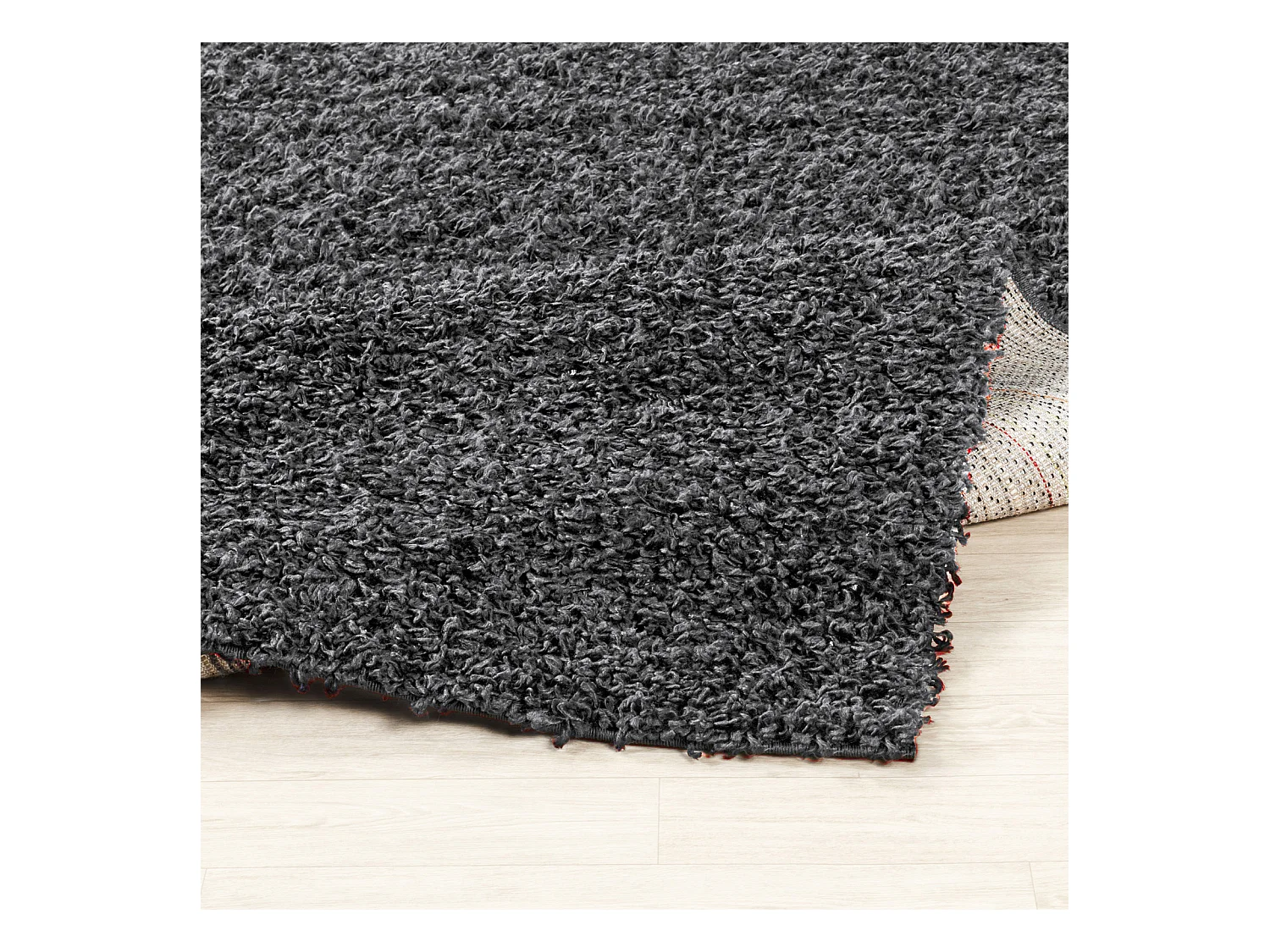 Tapis Rond Shaggy Uni - Gris Foncé - Ø 120cm - LILLY