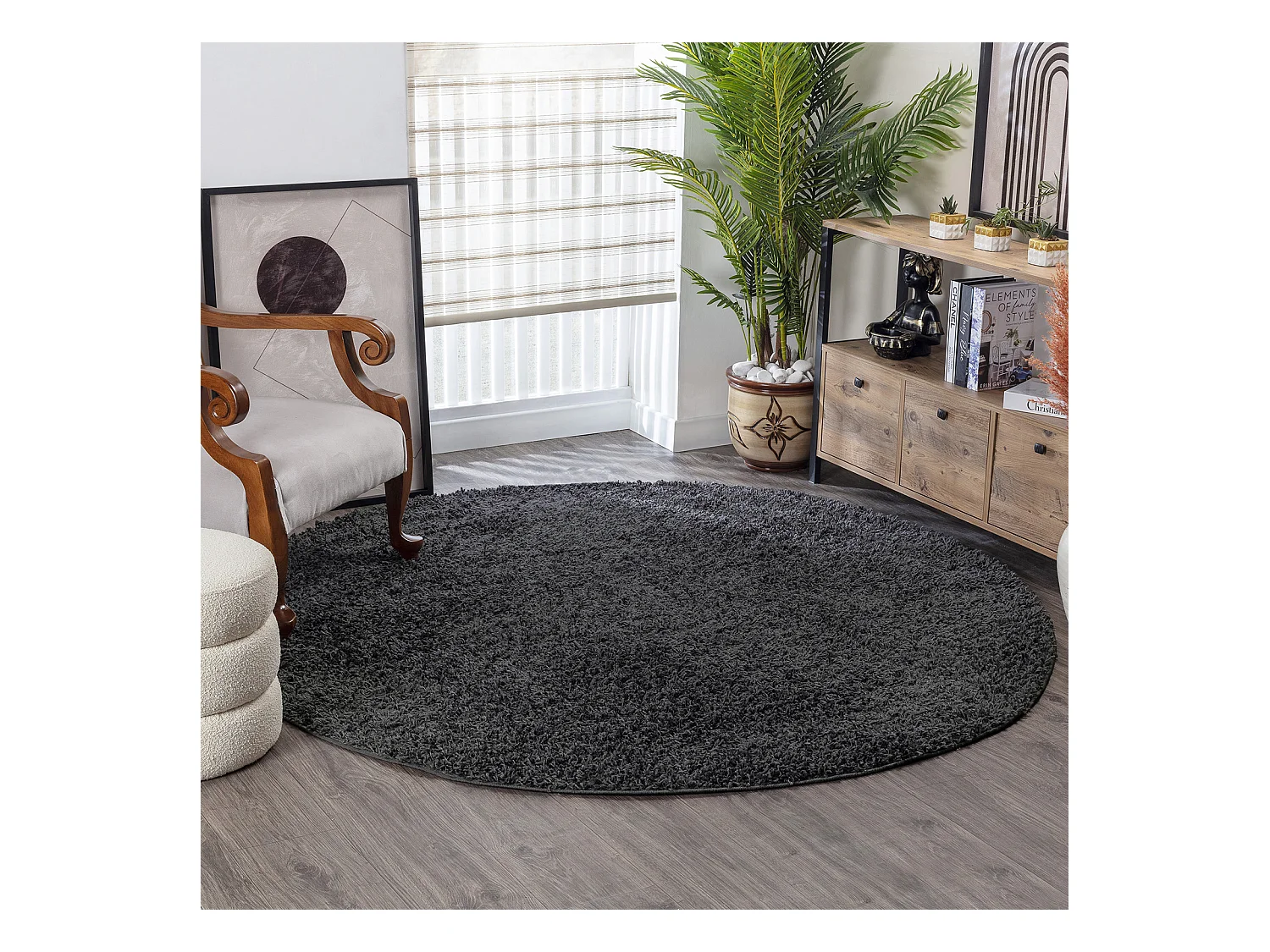 Rond Zacht Hoogpolig Shaggy Tapijt - Donkergrijs - Ø 160cm - LILLY