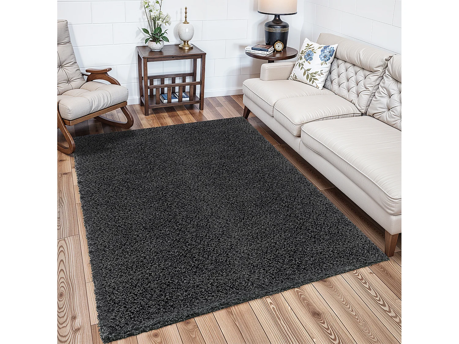 Tapis Shaggy Uni - Gris Foncé - 160x220cm - LILLY