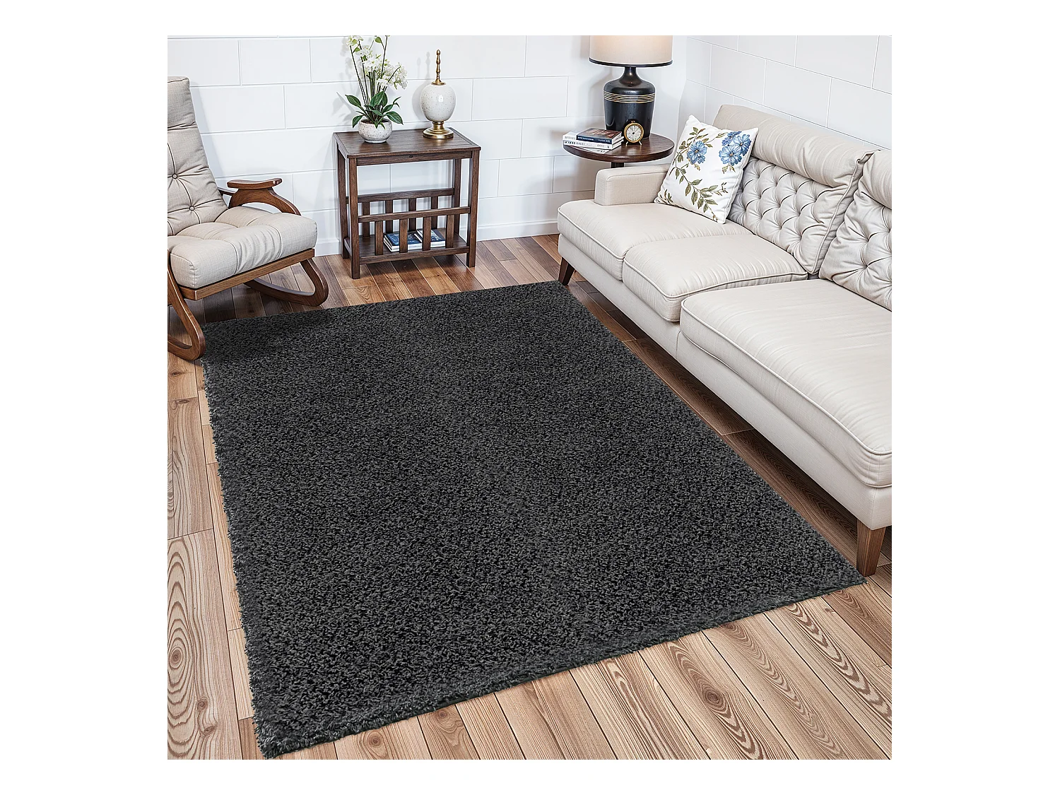 Moderner Hochfloriger Shaggy Teppich - Dunkelgrau - 160x220cm - LILLY