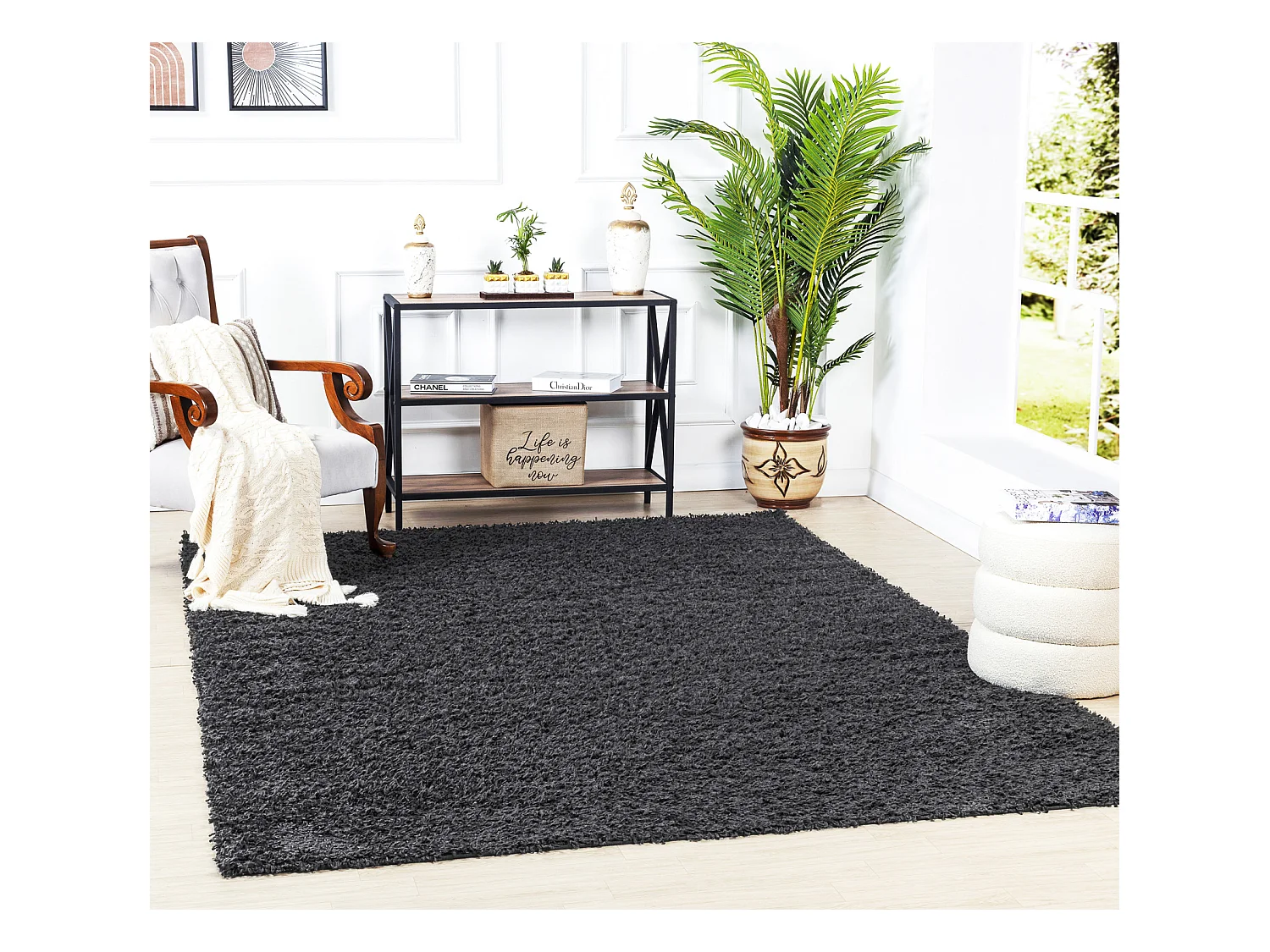 Moderner Hochfloriger Shaggy Teppich - Dunkelgrau - 160x220cm - LILLY