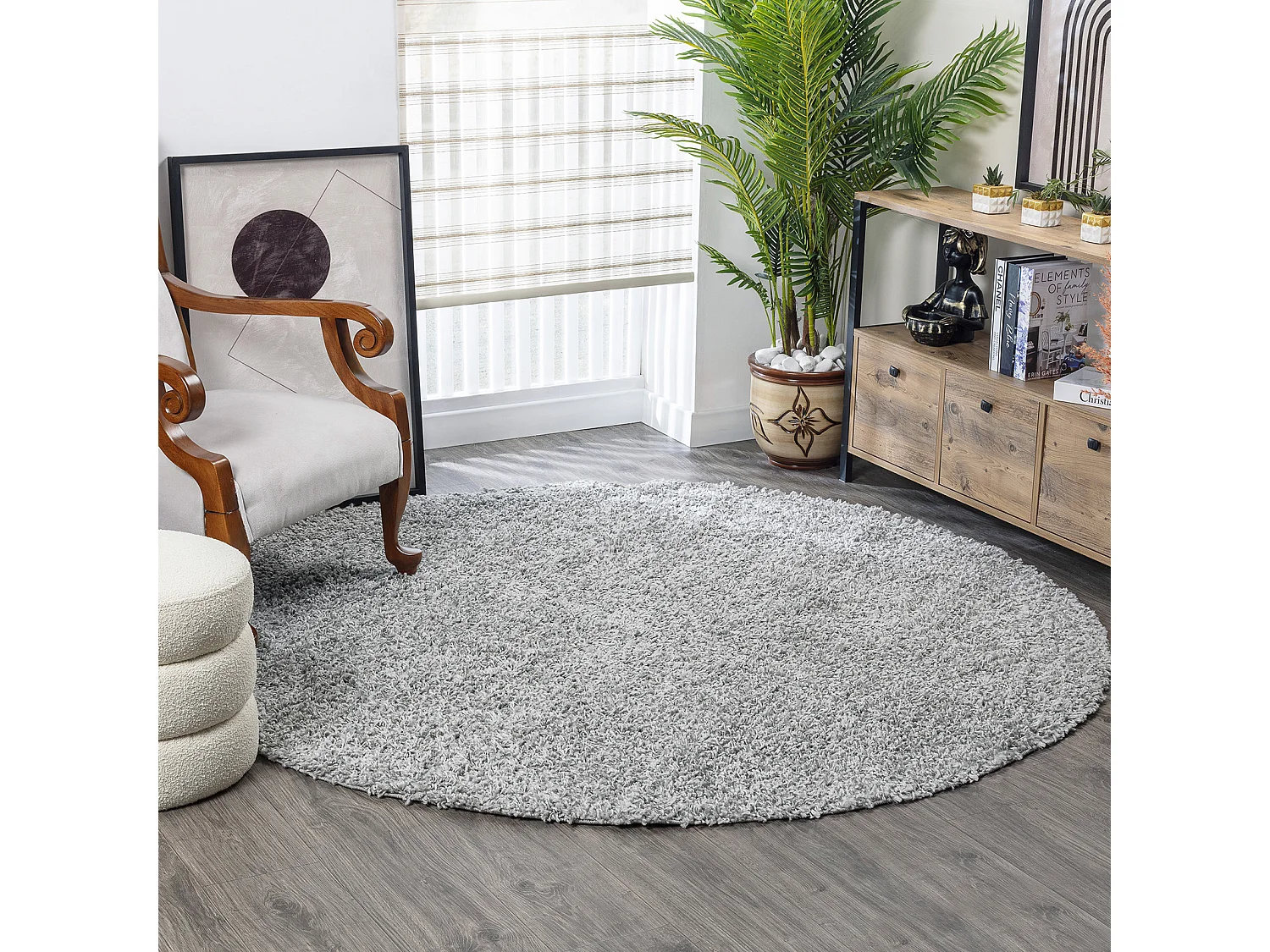 Tapis Rond Shaggy Moderne - Gris - Ø 120cm - LILLY