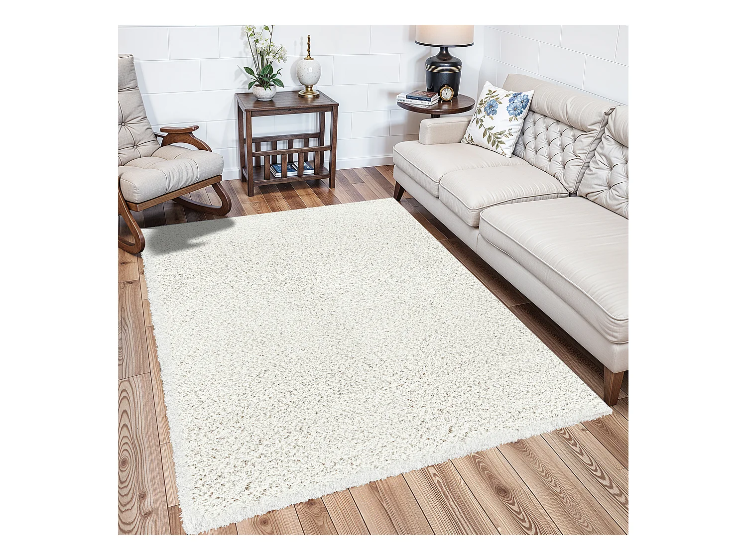 Tapis Shaggy Uni - Blanc - 200x290cm - LILLY