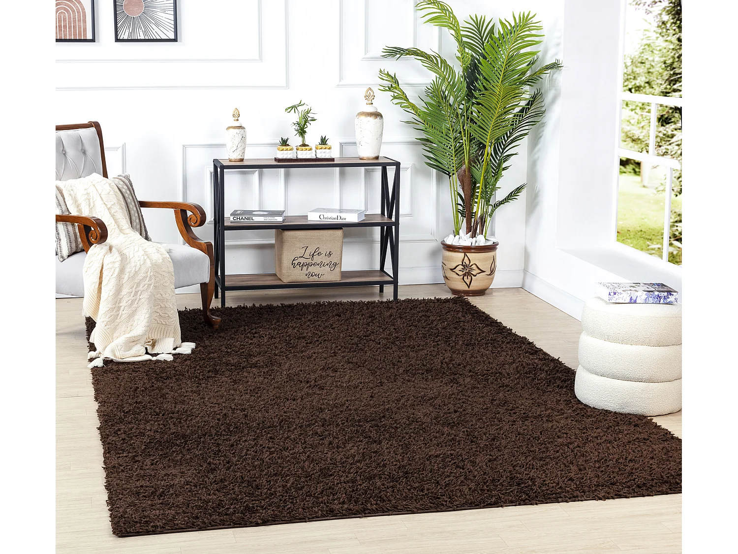 Zacht Hoogpolig Shaggy Tapijt - Donkerbruin - 160x220cm - LILLY