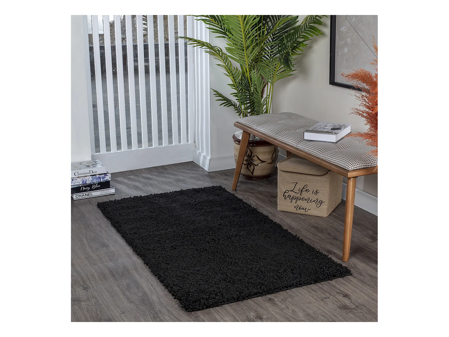 Tapis Shaggy Uni - Noir - 80x150cm - LILLY