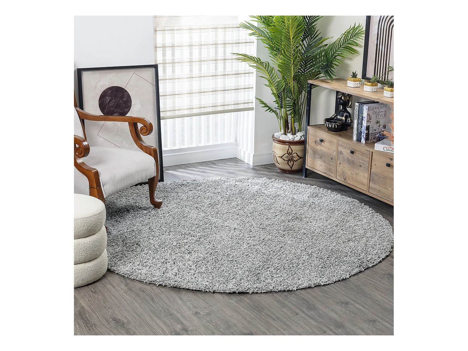 Tapis Rond Shaggy Uni - Gris - Ø 200cm - LILLY