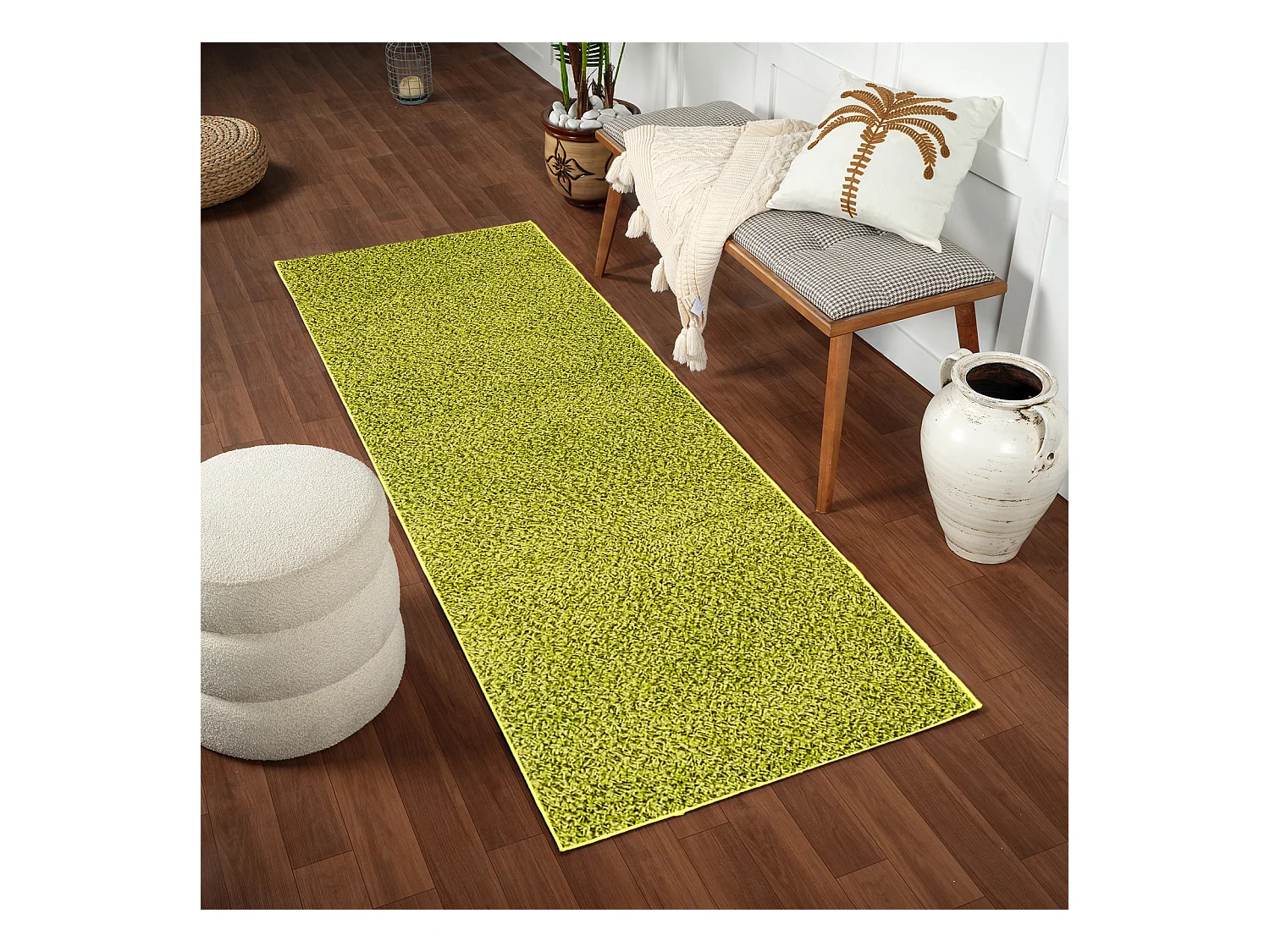 Tapis de Couloir Shaggy Uni - Vert - 80x220cm - LILLY