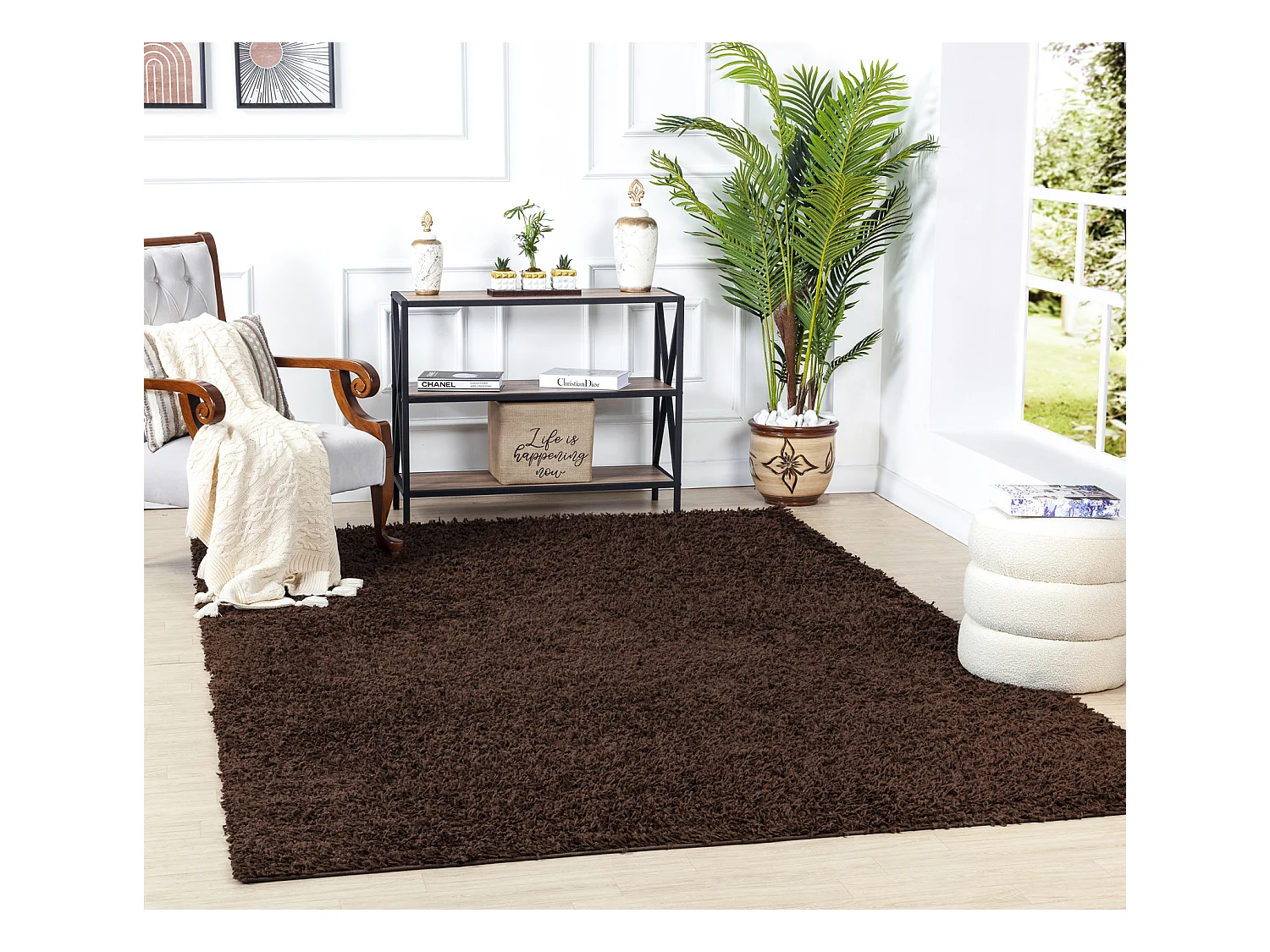 Zacht Hoogpolig Shaggy Tapijt - Donkerbruin - 100x200cm - LILLY