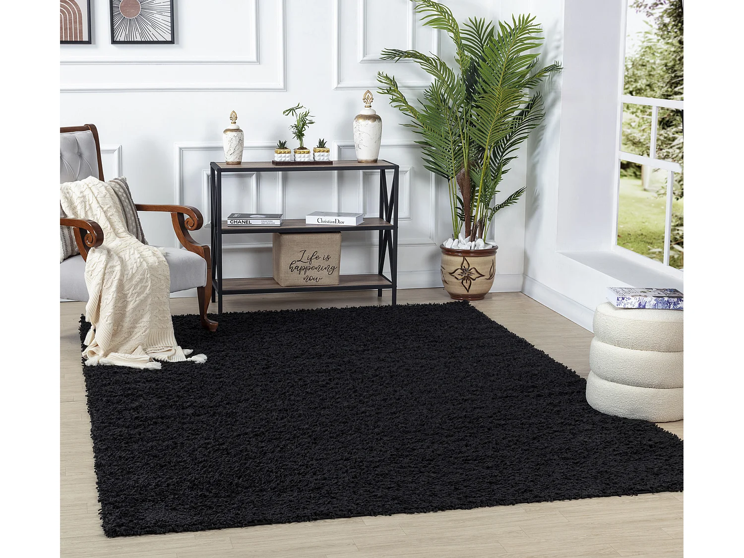 Zacht Hoogpolig Shaggy Tapijt - Zwart - 120x170cm - LILLY