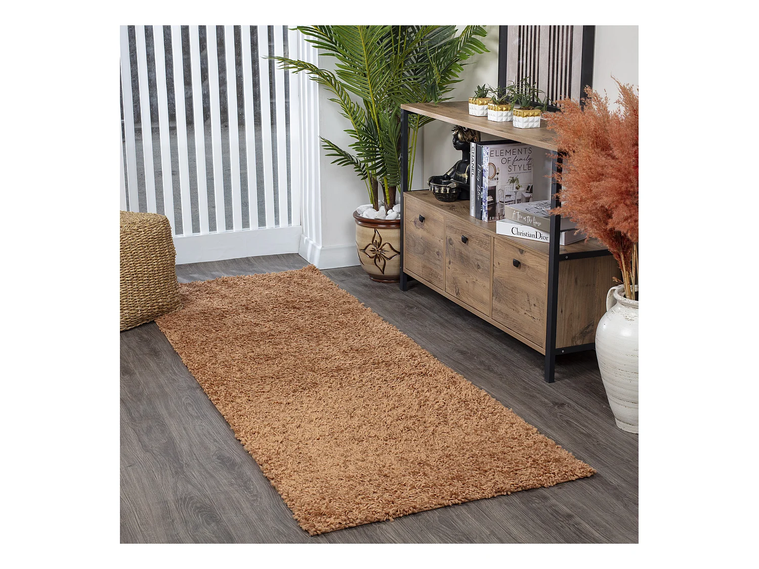 Tapis de Couloir Shaggy Uni - Terracotta - 80x220cm - LILLY