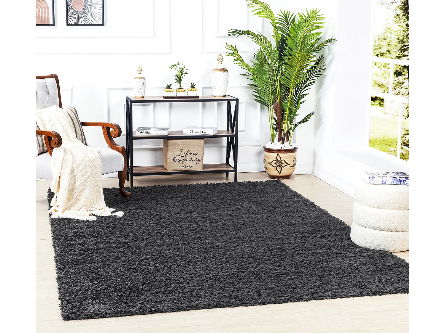 Zacht Hoogpolig Shaggy Tapijt - Donkergrijs - 100x200cm - LILLY