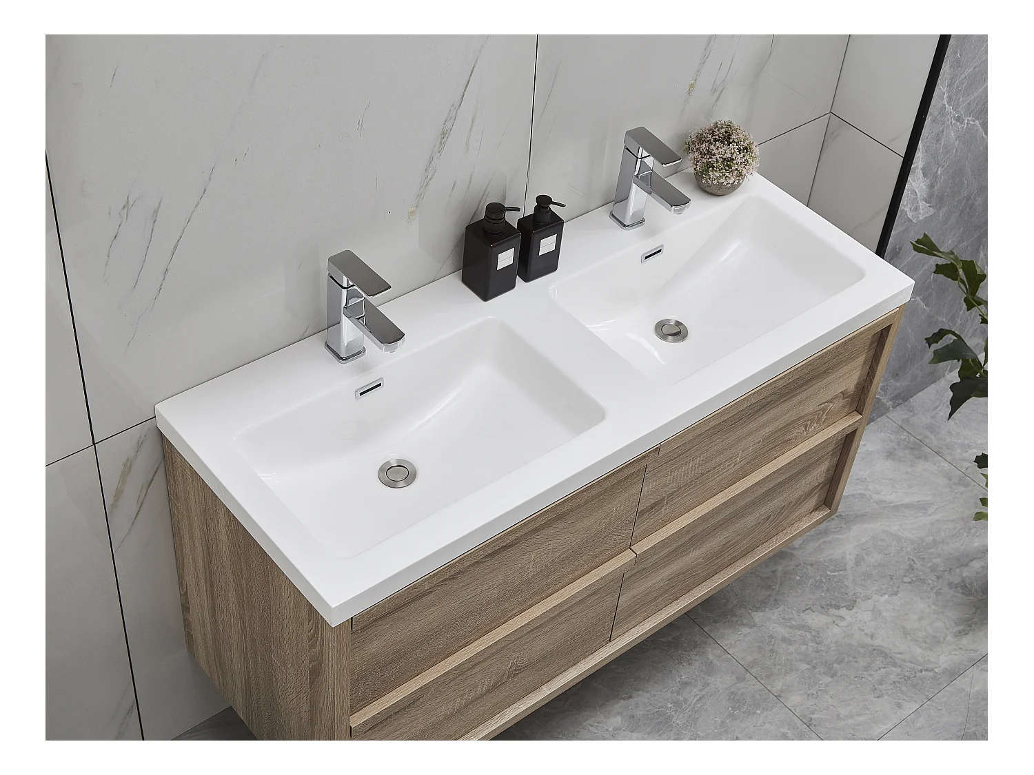 Hangmeubel voor badkamer met inbouwwastafel - Licht naturel - 120 cm - QUADRA