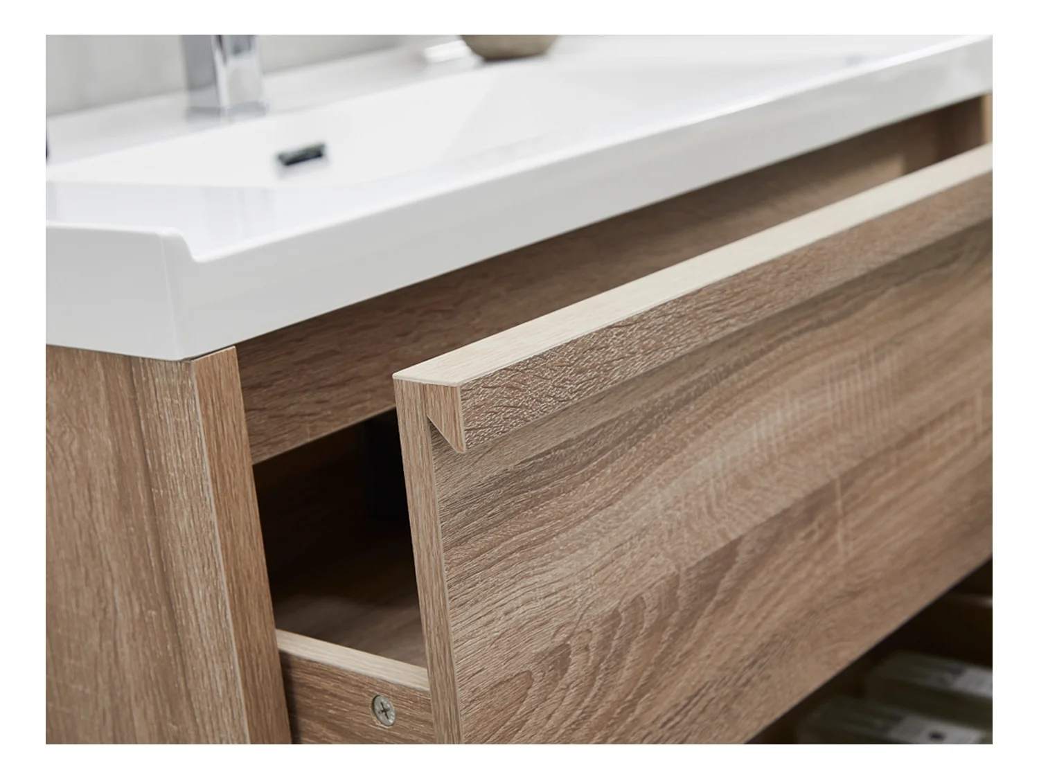 Hangmeubel voor badkamer met inbouwwastafel - Licht naturel - 120 cm - QUADRA