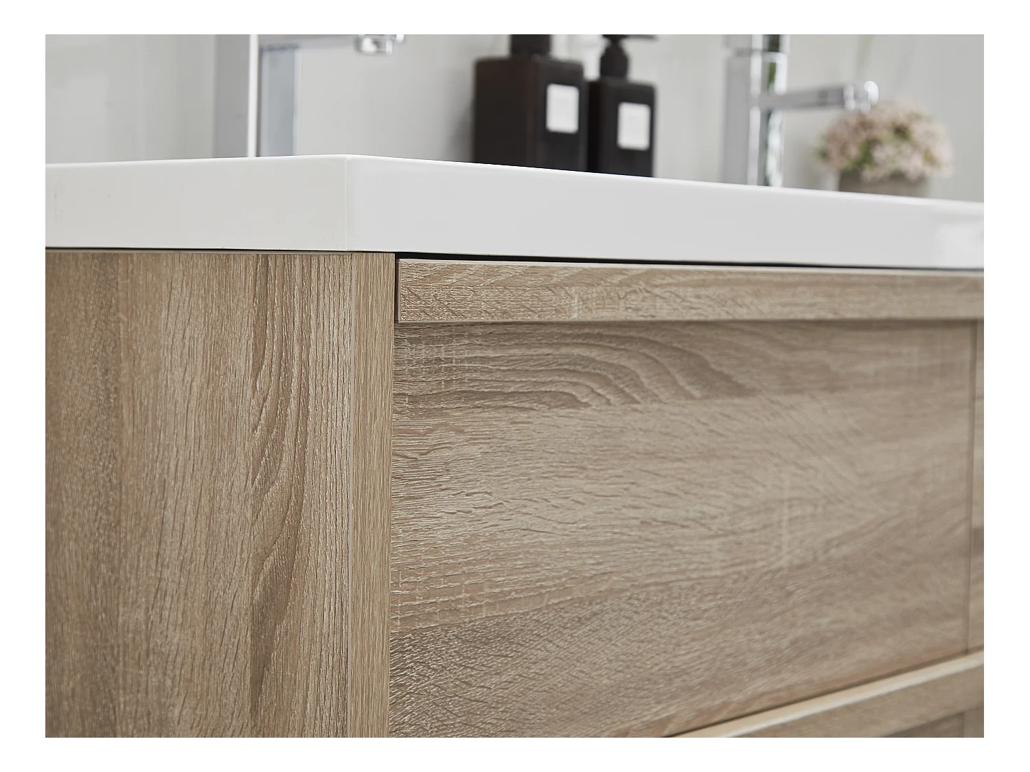 Hangmeubel voor badkamer met inbouwwastafel - Licht naturel - 120 cm - QUADRA