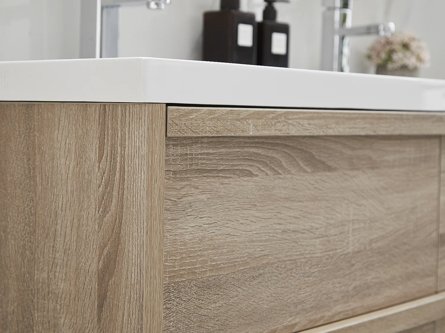 Hangmeubel voor badkamer met inbouwwastafel - Licht naturel - 120 cm - QUADRA