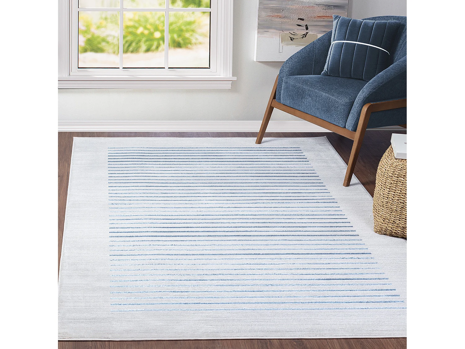 Scandinavisch Gestreept Tapijt - Blauw/Grijs - 120x170cm - KAYSA
