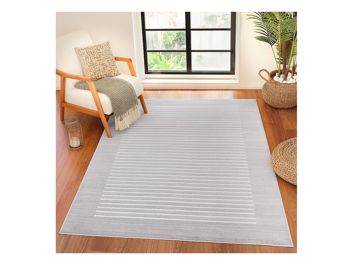 Tapis Scandinave Rayé - Gris/Blanc - 160x213cm - KAYSA