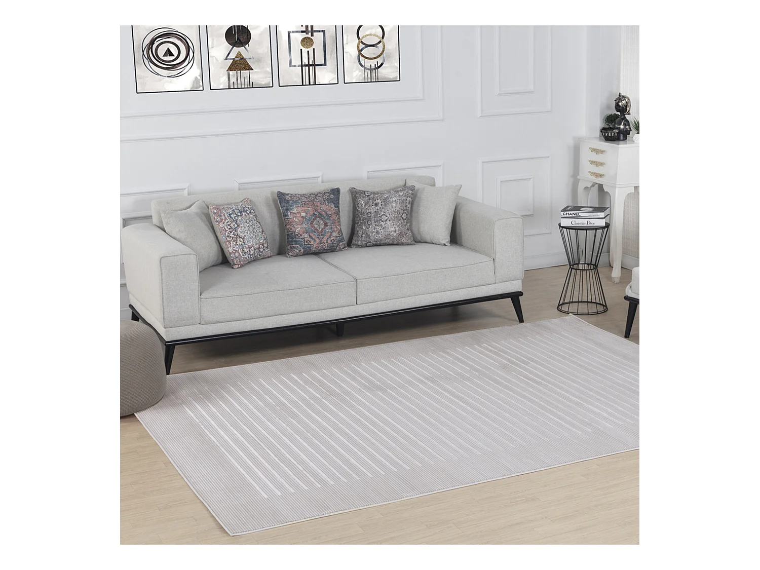 Tapis Scandinave Rayé - Gris/Blanc - 160x213cm - KAYSA