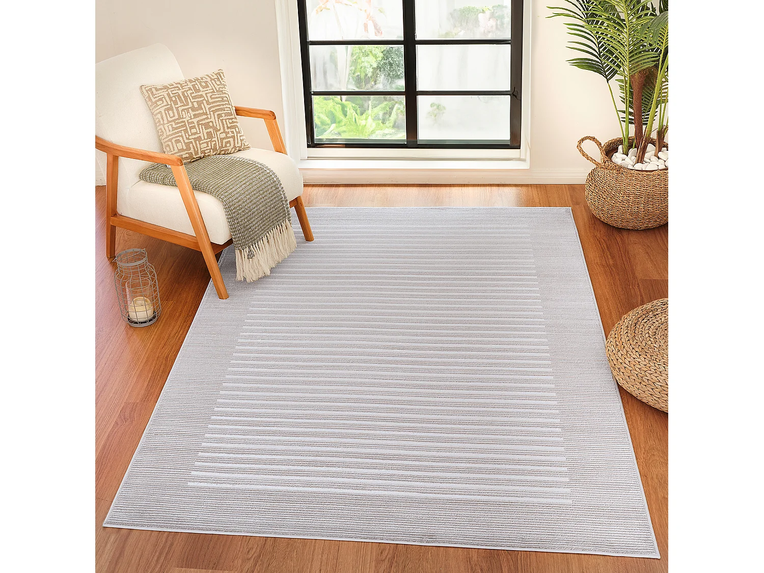 Scandinavisch Gestreept Tapijt - Beige/Wit - 120x170cm - KAYSA