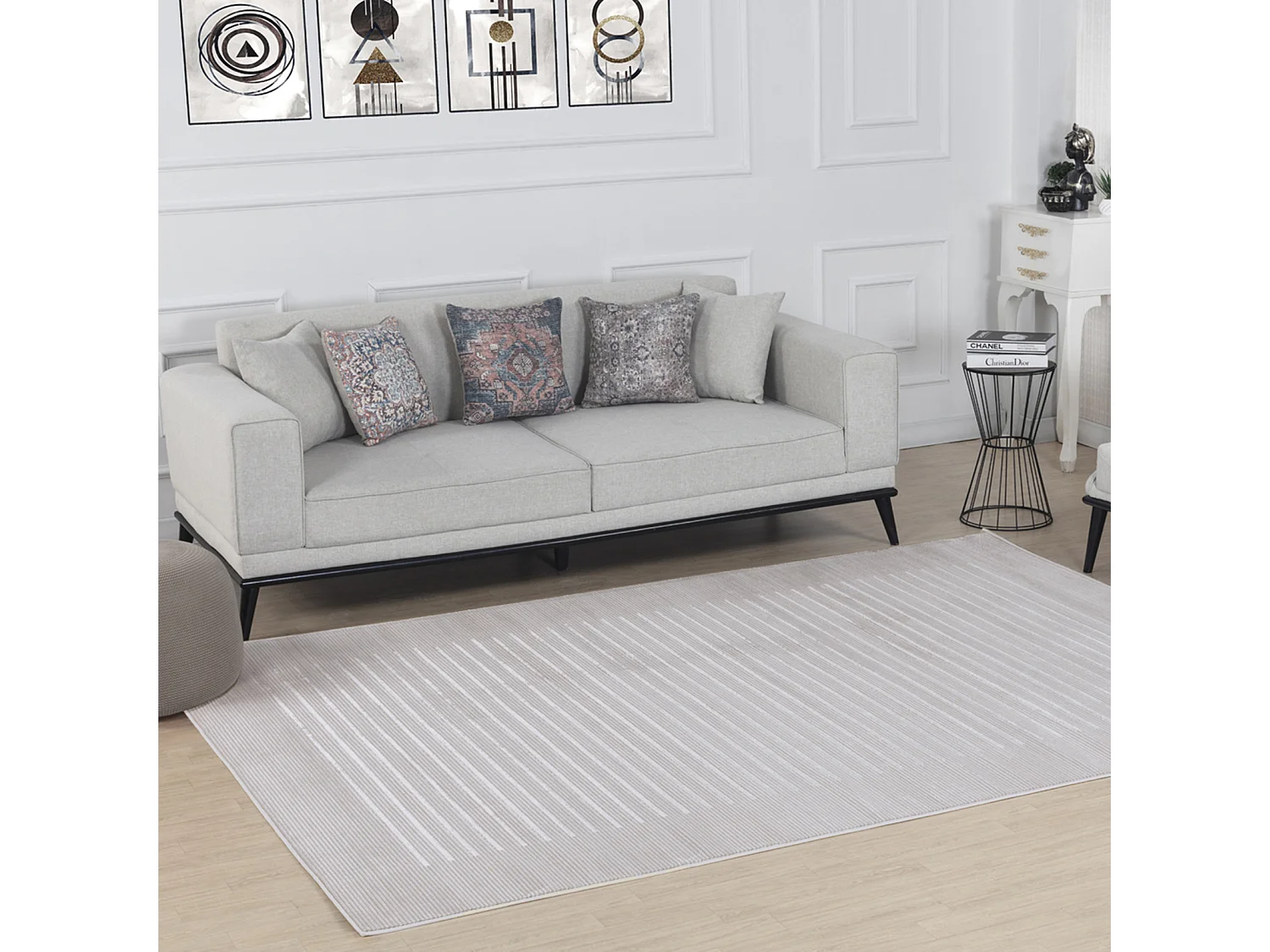 Scandinavisch Gestreept Tapijt - Beige/Wit - 120x170cm - KAYSA
