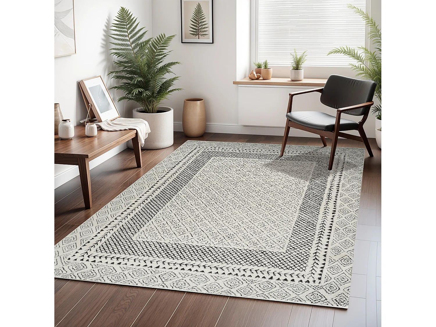 Scandinavisch Boho Tapijt - Ivoor/Zwart - 160x213cm - AMBRE