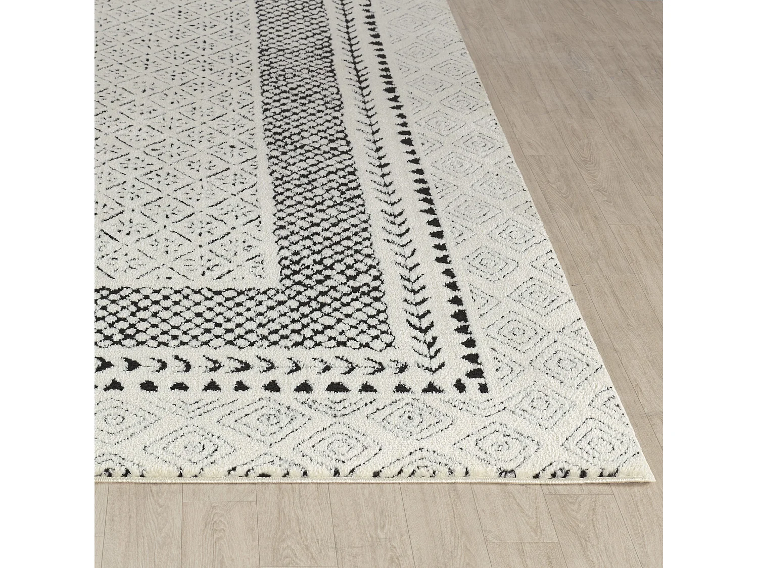Scandinavisch Boho Tapijt - Ivoor/Zwart - 160x213cm - AMBRE
