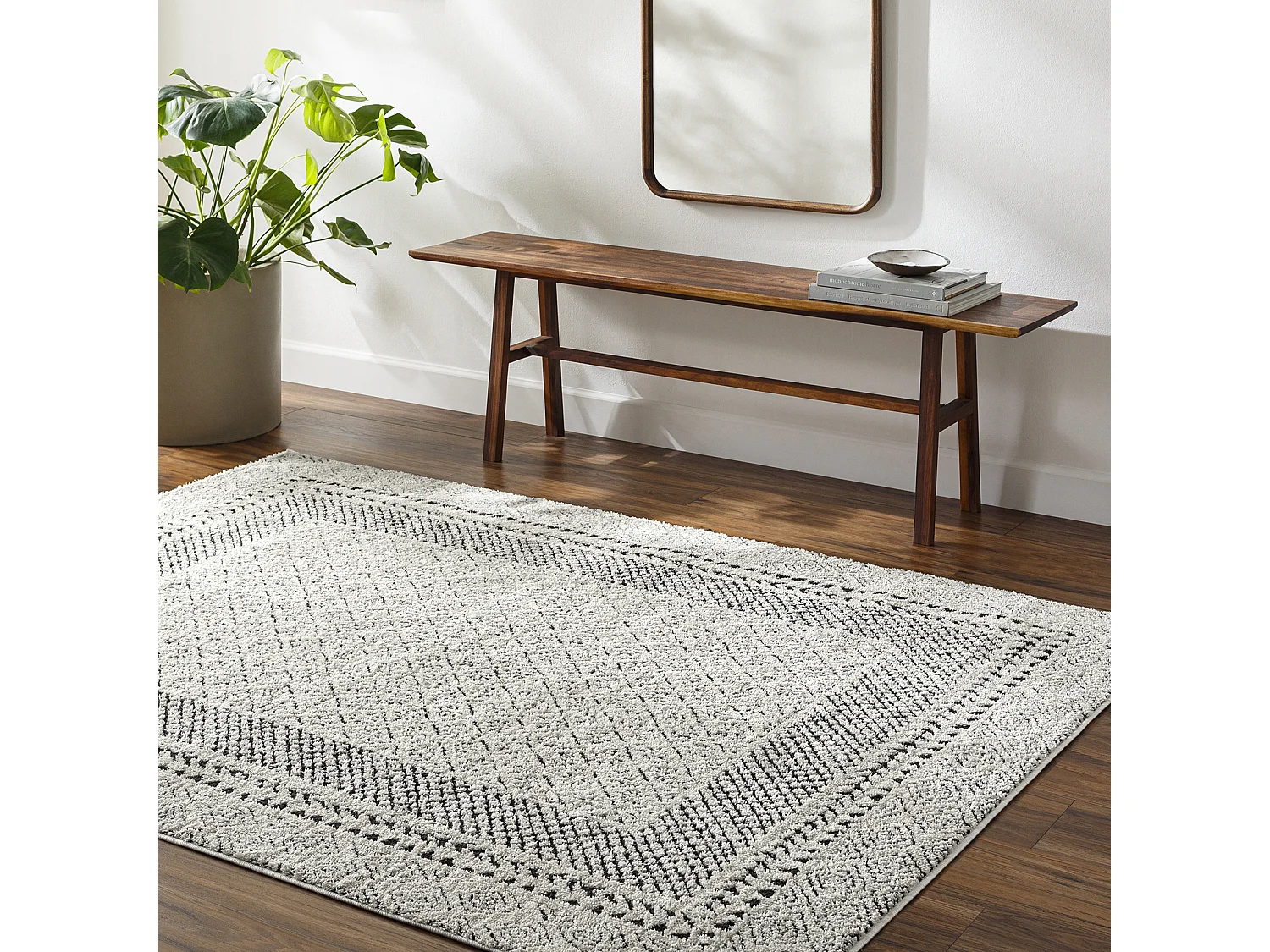 Scandinavisch Boho Tapijt - Ivoor/Zwart - 160x213cm - AMBRE