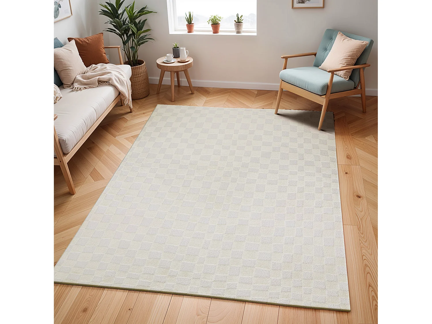 Scandinavisch Tapijt met Ruiten - Ivoor - 160x213cm - IRINA