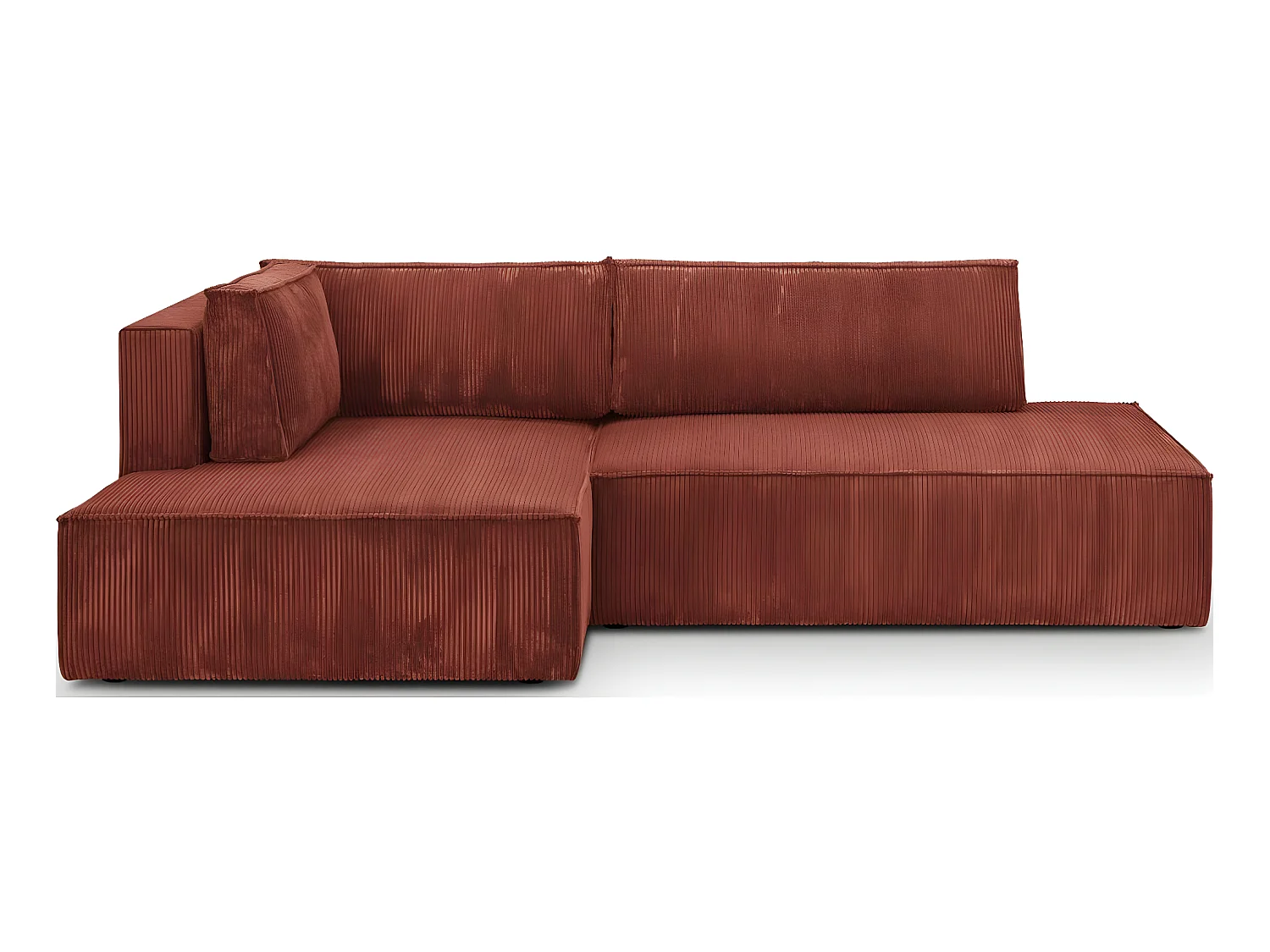 Canapé d'angle à gauche convertible 3 places avec coffre en velours côtelé rouille - Barani