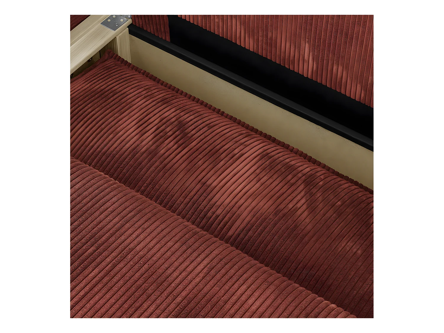 Canapé d'angle à gauche convertible 3 places avec coffre en velours côtelé rouille - Barani