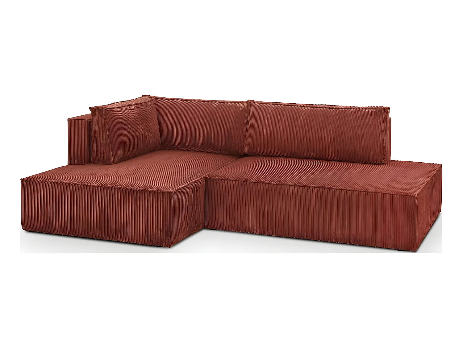 Canapé d'angle à gauche convertible 3 places avec coffre en velours côtelé rouille - Barani