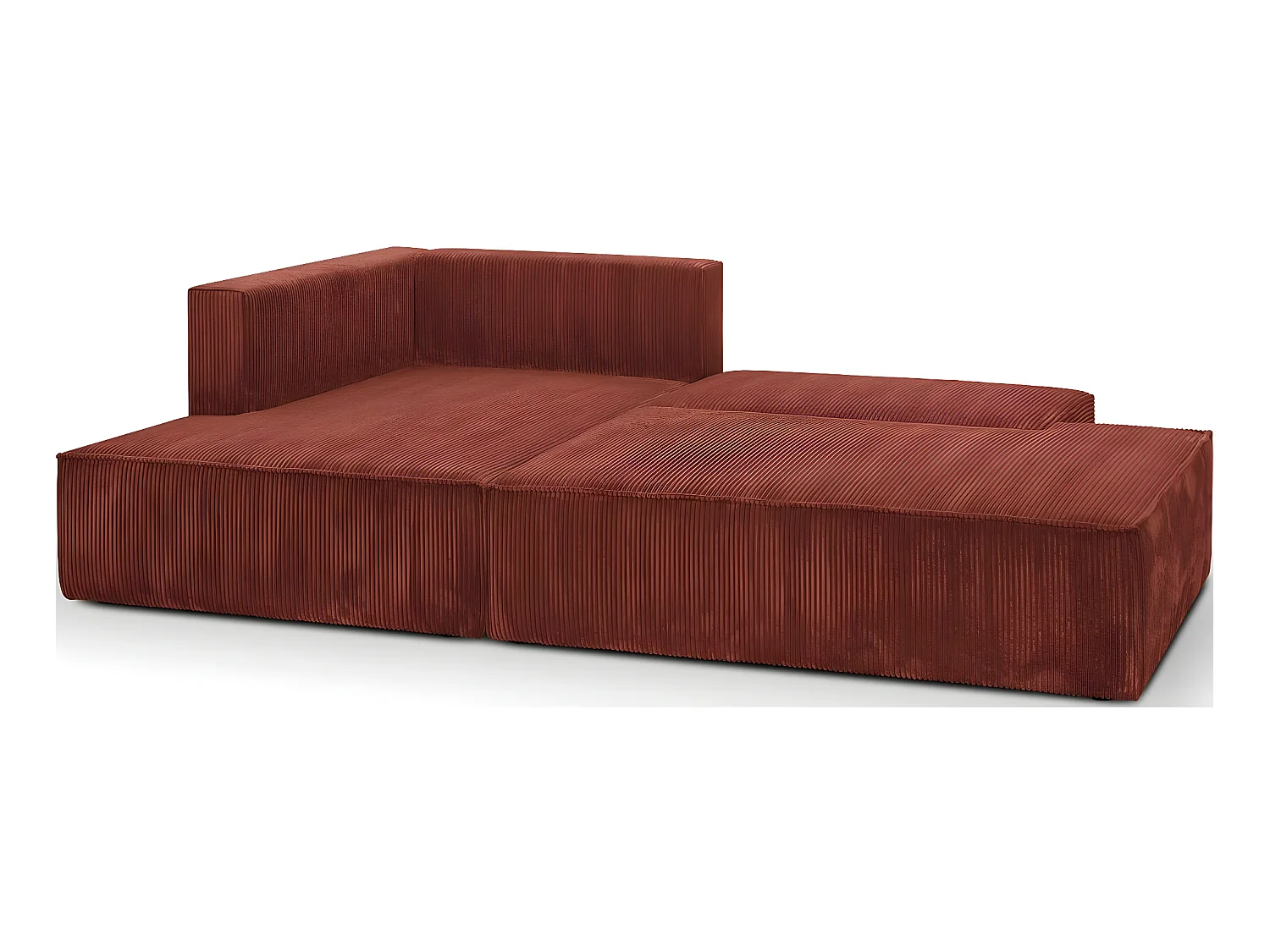 Canapé d'angle à gauche convertible 3 places avec coffre en velours côtelé rouille - Barani