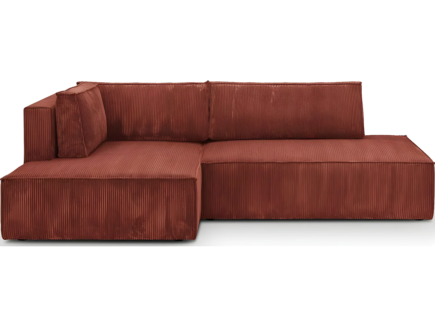 Canapé d'angle à gauche convertible 3 places avec coffre en velours côtelé rouille - Barani