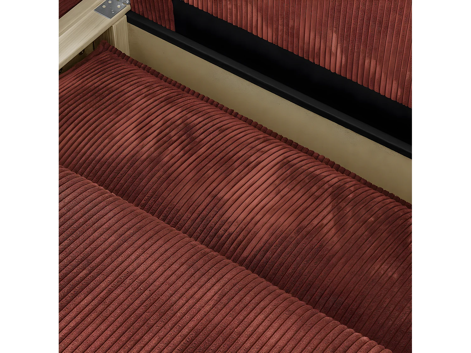 Canapé d'angle à gauche convertible 3 places avec coffre en velours côtelé rouille - Barani