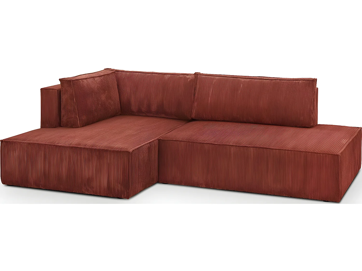 Canapé d'angle à gauche convertible 3 places avec coffre en velours côtelé rouille - Barani